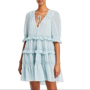 CINQ À SEPT Cryssa Puff Sleeve Ruffle Minidress in Grey Blue Size 10